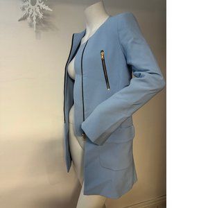 Zara sky baby blue blazer coat cardigan gold zippers structured straight FIT